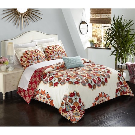 Chic Home DS5155 Nolin Reversible Duvet Cover Set; King Size - Red; 4 Piece